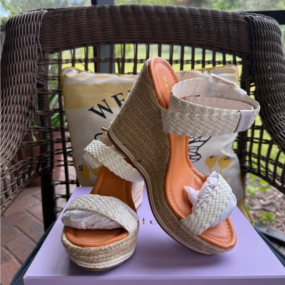 Madden Girl Tan and Cream Wedge Sandals